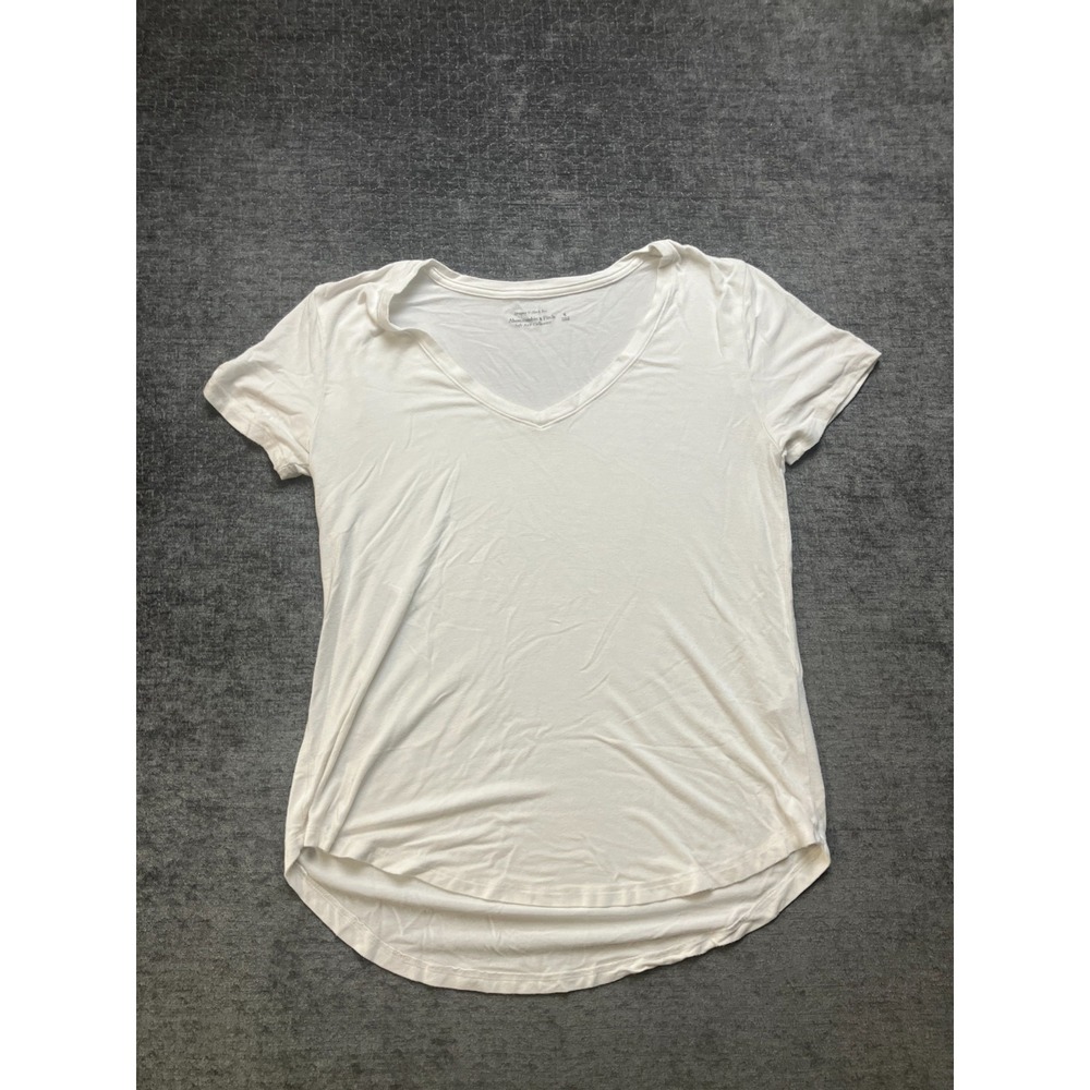 Abercrombie & Fitch Drapey V-Neck T-Shirt Womens Small White Soft A&F Collection